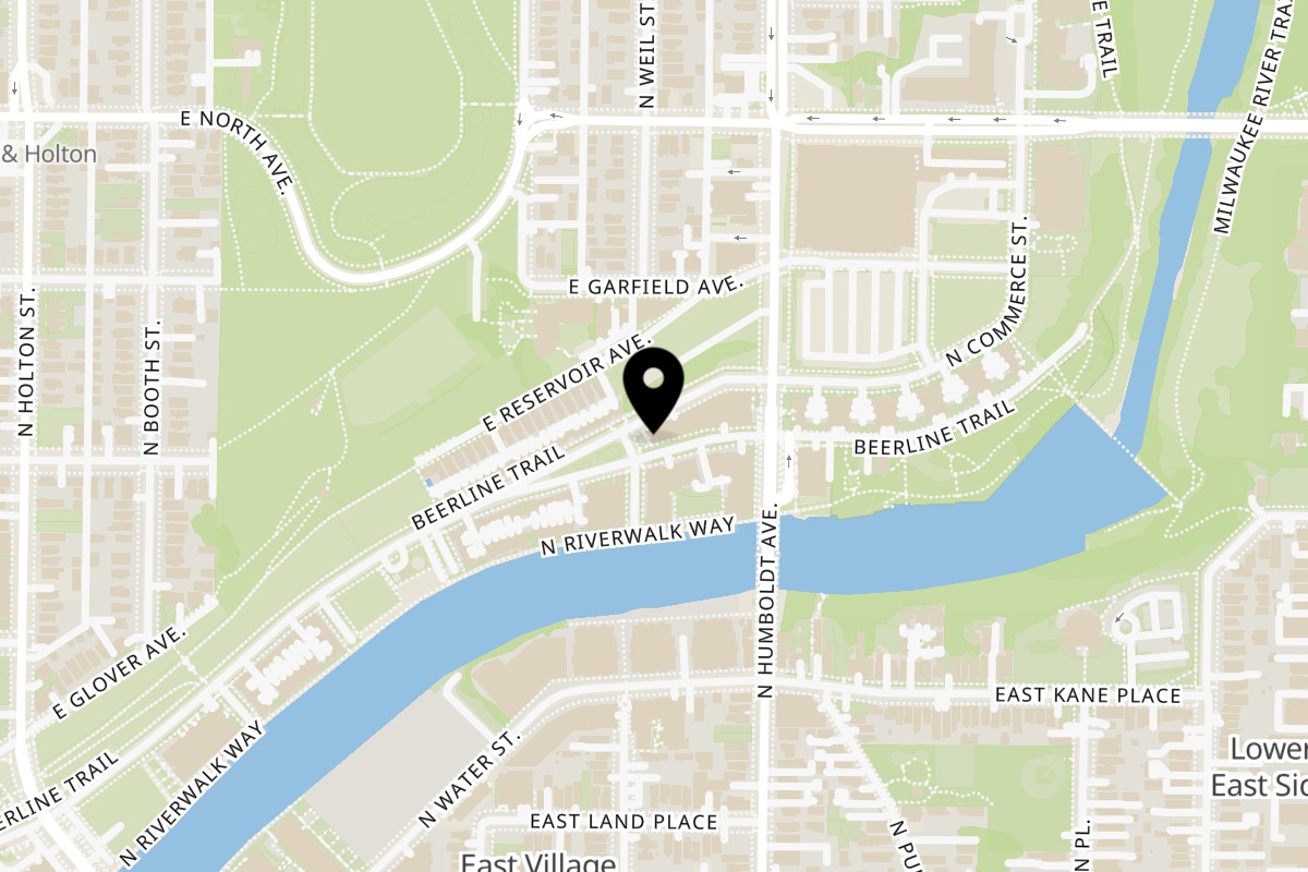 Map showing the location of Beerline Cafe on 2076 N Commerce St in Milwaukee
